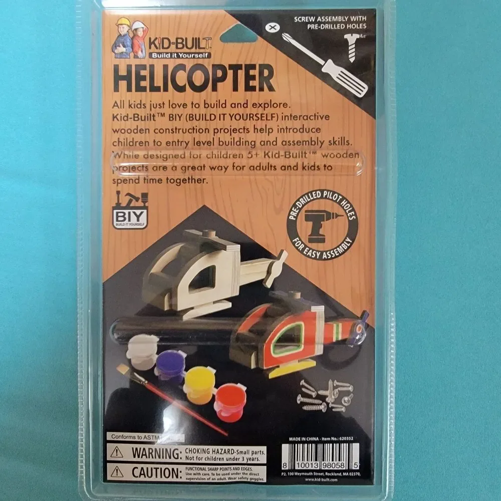 Kid-Built Helicopter Build-It-Yourself Wooden Toy Kit Paint